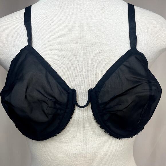 Vintage 50s ELLE Black Monowire Sheer Bra (32 D) French Lingerie Underwire Rare!